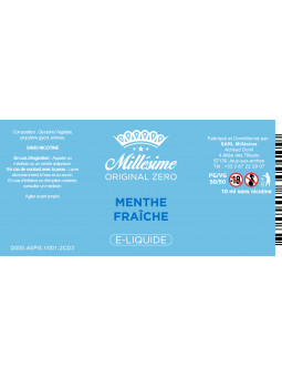 Millésime | E-liquide | Gamme Zero 10ML | Menthe Fraîche