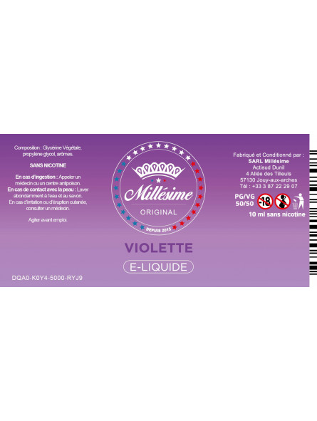Millésime | E-liquide | Gamme Original 10ML | Violette