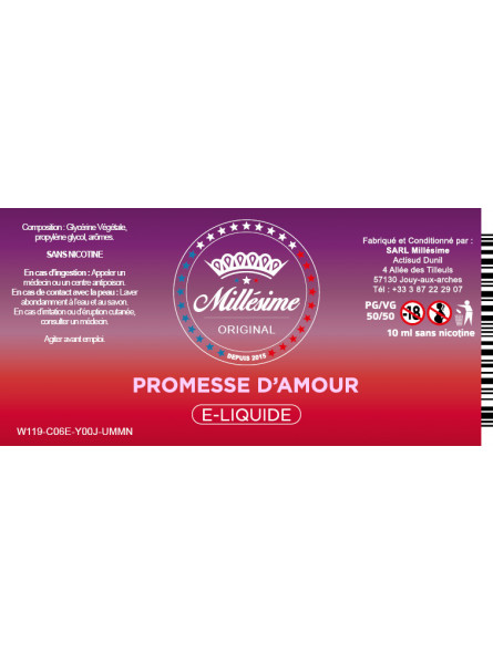 Millésime | E-liquide | Gamme Original 10ML | Promesse d'amour