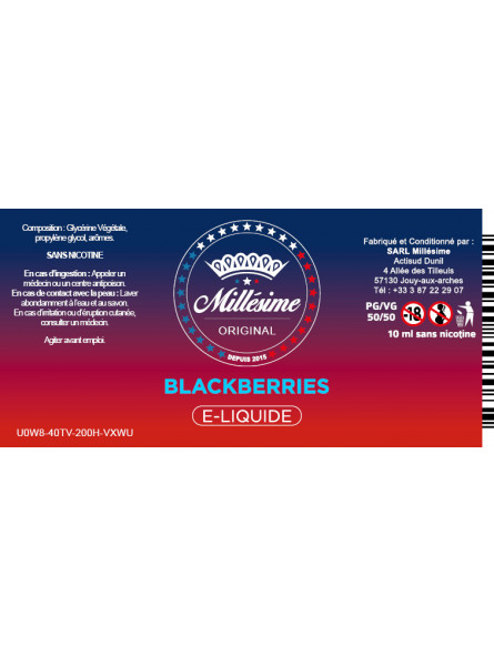 Millésime | E-liquide | Gamme Original 10ML | Blackberries