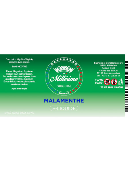 Millésime | E-liquide | Gamme Original 10ML | Malamenthe