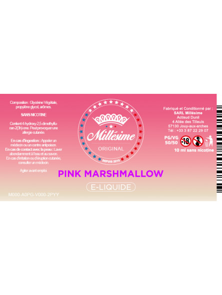 Millésime | E-liquide | Gamme Original 10ML | Pink Marshmallow