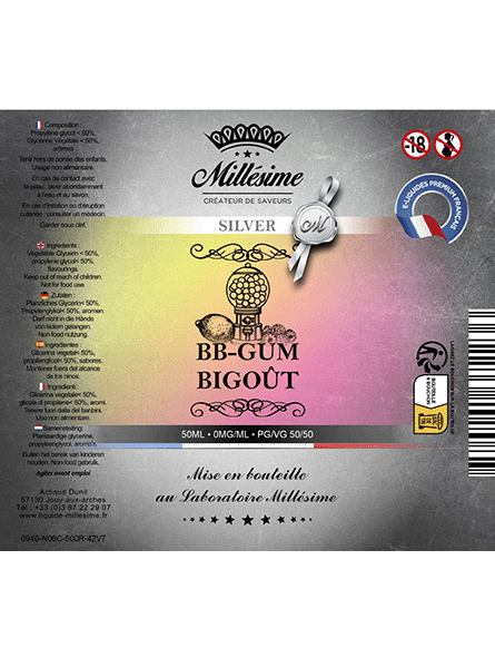 Millésime | E-liquide | Gamme Silver 50ML | BB Gum Bigout / VAPE