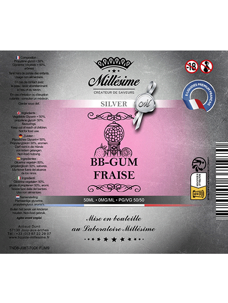 Millésime | E-liquide | Gamme Silver 50ML | BB Gum Fraise