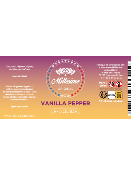 Millésime | E-liquide | Gamme Original 10ML | Vanilla Pepper