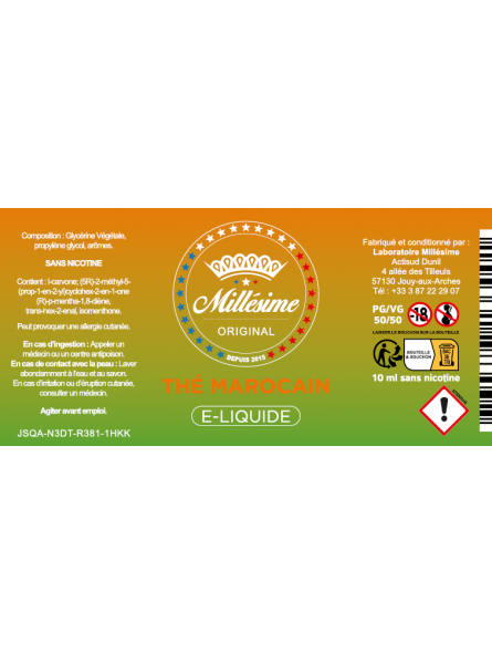 Millésime | E-liquide | Gamme Original 10ML | Thé Marocain