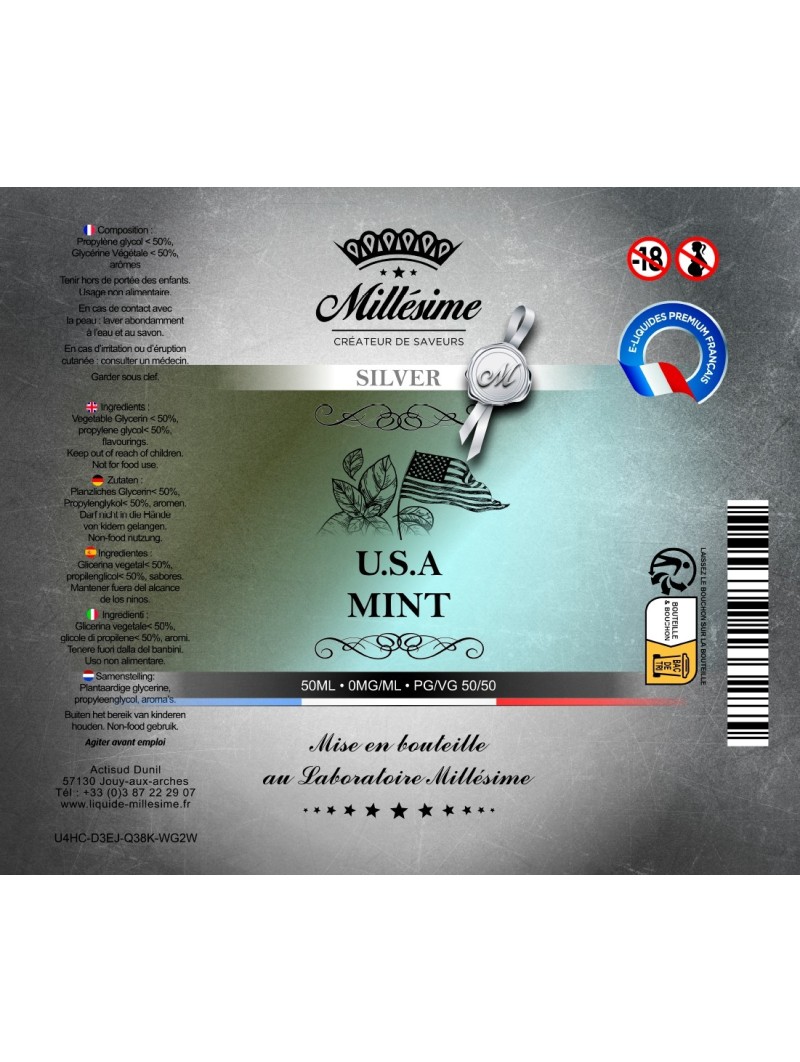 Millsime | E-liquide | Gamme Silver 50ML | USA MINT