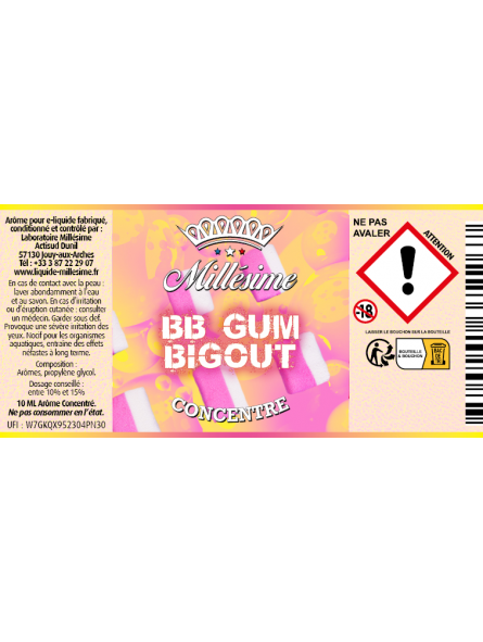 Millésime | E-liquide | Gamme Silver Concentré 10ML | BB Gum Bigout