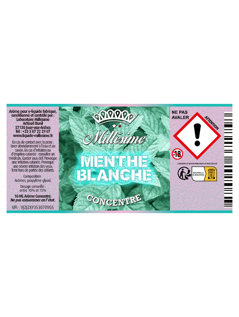 Millsime | E-liquide | Gamme Silver Concentr 10ML | Menthe Blanche Millsime | E-liquide | Gamme Silver Concentr 10ML | Menthe Blanche
