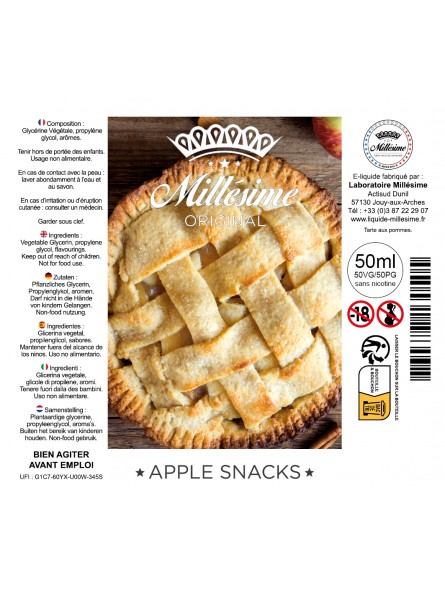 Millésime | E-liquide 50 ML| Gamme Original | Apple Snacks | VAPE