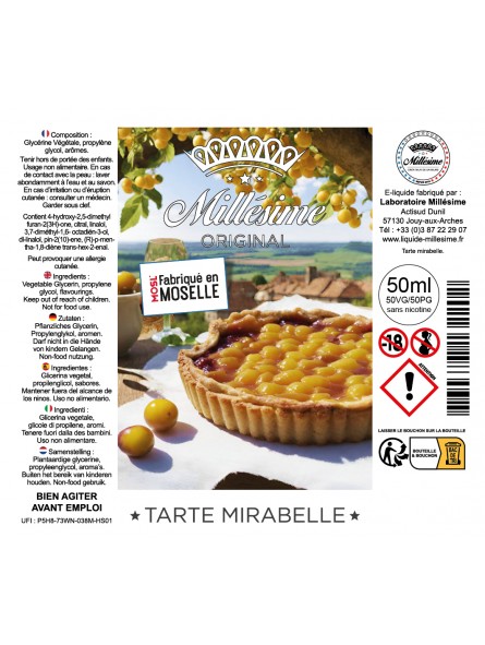 Millésime | E-liquide | Gamme Original 50ML | Tarte Mirabelle